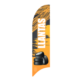 Bandera Publicitaria tipo pluma prediseñada - LLANTAS